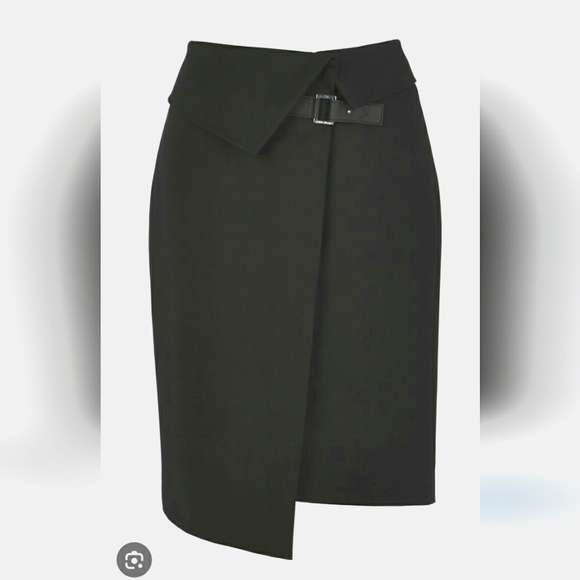 Karen Millen Dresses & Skirts - Karen Millen Black Pencil Assymetrical Lined Skirt with Buckle Detail Sz 2